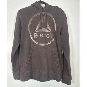 Reebok Black Pullover Hoodie Athletic Logo Front Pocket Men Size S